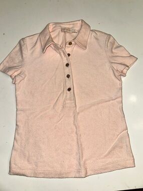 Tory Burch Pale Pink Polo with Gold Logo Buttons Size XS